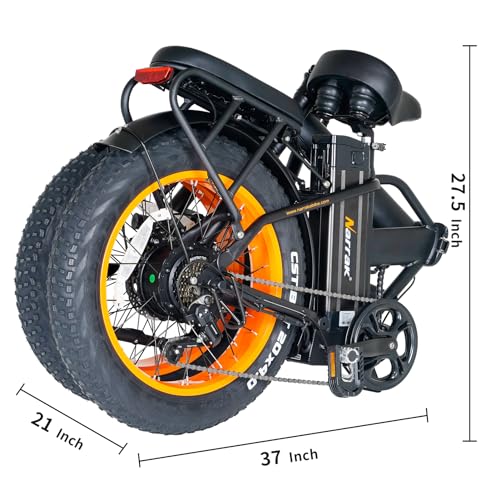 Narrak Fat Tire Folding Electric Bike 48V 624Wh Lithium Removable Battery Peak 1100W Brushless Motor Max Speed 28Mph M5 Large LCD Display Suspension Step-Over Frame for Adults Black/Orange