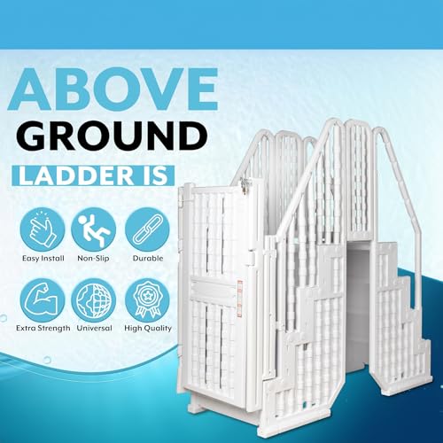 Poolzilla Premium Pool Step Ladder Set for Above Ground Pools White