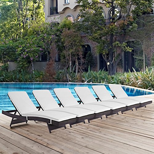America Luxury - Outdoor Modern Contemporary Urban Patio Balcony Chaise Lounge Chair Set of 6 White Rattan
