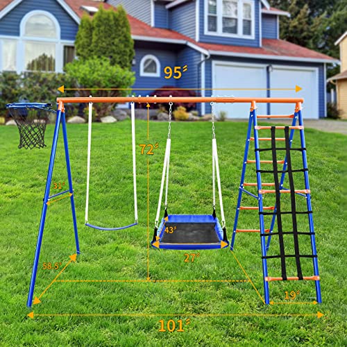 Kiriner 5-in-1 Heavy Duty Backyard Swing Set Orange & Blue