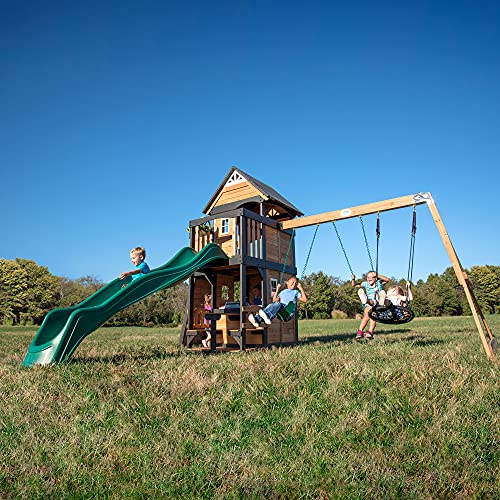 Backyard Discovery Canyon Creek Cedar Swing Set with Green Slide