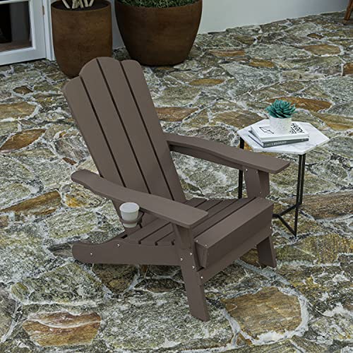 Merrick Lane Nassau Adirondack Chairs Set of 4 with Cup Holders Weather Resistant Brown