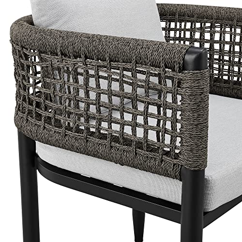Armen Living Felicia Outdoor Patio 7-Piece Dining Table Set Aluminum Grey Rope Cushions Black