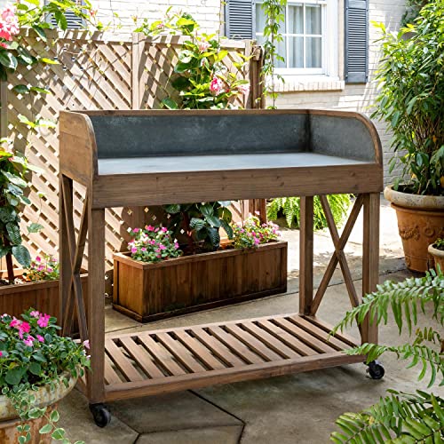 Park Hill Collection Zinc Top Potting Table Natural Finish