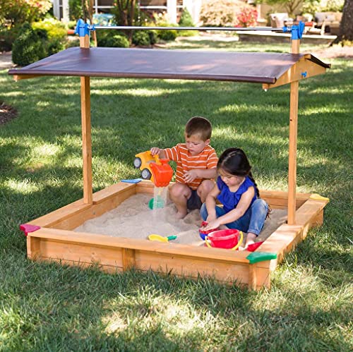 Tierra Garden Large Children's Wooden Sandbox with Retractable Roof