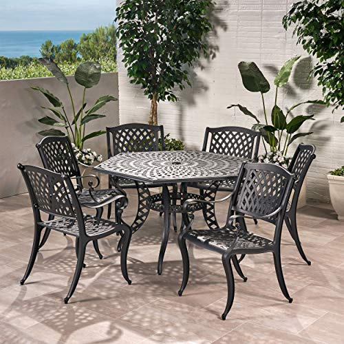 Christopher Knight Home Hammond Outdoor Cast Aluminum Patio Dining Set 7-Pcs Antique Matte Black