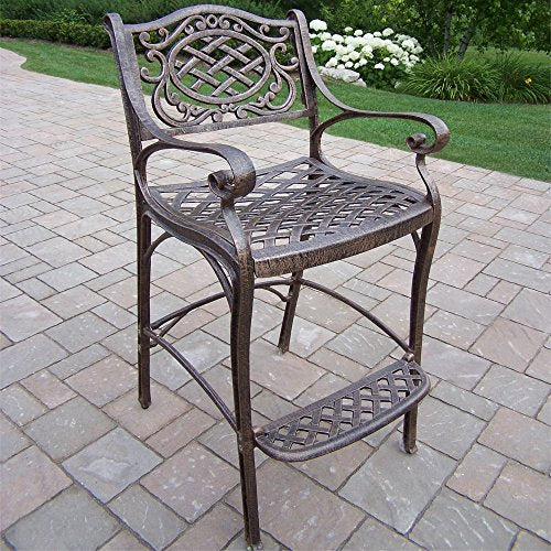 Oakland Living Elite Mississippi Bar Set with Table, Cushioned Stools, Umbrella & Stand Antique Bronze