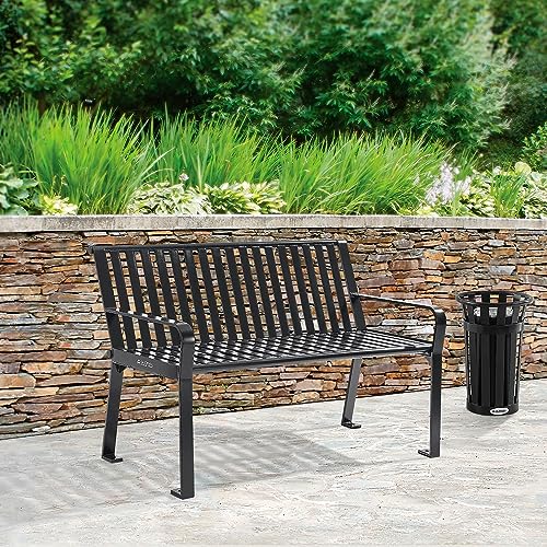 Global Industrial 4 ft. Outdoor Park Bench with Back, Vertical Steel Slat Black