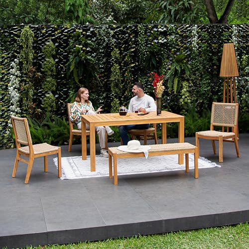 Cambridge Casual Paxton Wood 6-Piece Outdoor Dining Set Natural Teak/All-Weather Wicker Configuration 8 - 6 Seater