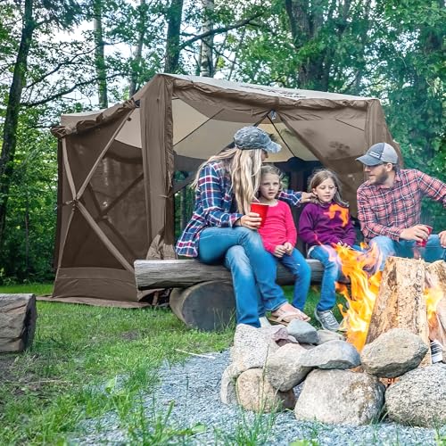 CLAM Pop Up Screen Tent & Shelter, Outdoor Camping Gazebo Canopy 12.5' Brown