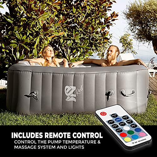 SereneLife Portable Hot Tub 6-Person Square Inflatable Spa with 130 Bubble Jets, LED Lights