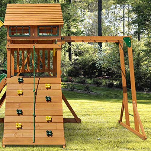 Gorilla Playsets Outing Wood Swing Set with Roof & Monkey Bars Amber