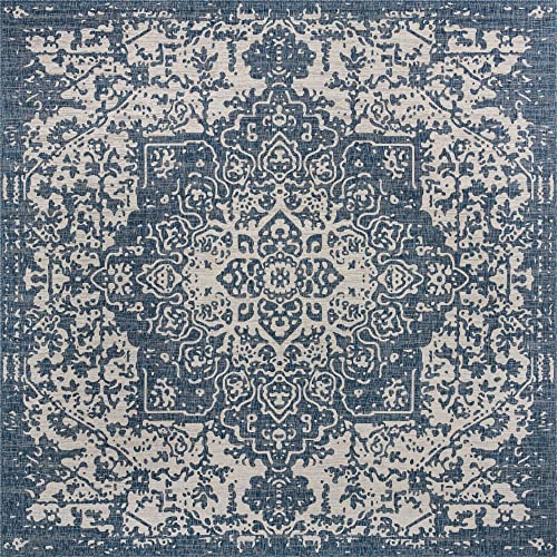 Unique Loom Jill Zarin Outdoor Collection Area Rug - Dubai 13' Square Blue/Ivory