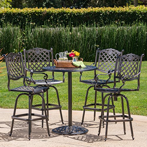 Christopher Knight Home Arlana Outdoor 5-Piece Cast Aluminum Bar Set Black Copper