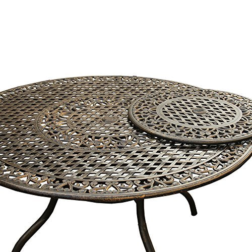 Oakland Living Modern Ornate Outdoor Mesh Aluminum 59-in Round Patio Dining Set with Lazy Susan and Six Chairs Bronze