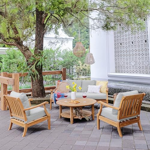 Cambridge Casual Robin Teak Wood 4 Piece Patio Conversation Set Natural Teak