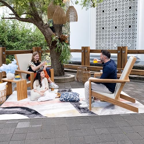 Cambridge Casual Napa Teak Wood Outdoor Adirondack Chair with Quick-Dry Cushion Natural Teak / Textiline Tan