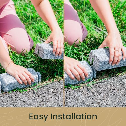 Beuta DIY No Dig Faux Stone Landscape Edging with Anchoring Spikes 48" L x 4" W x 2.25" H Sandstone