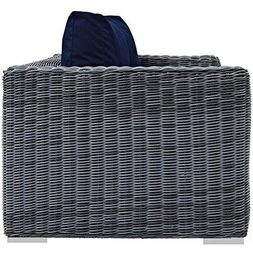 Modway Summon Wicker Rattan Outdoor Patio Loveseat Canvas Navy