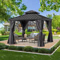 ABCCANOPY Hardtop Gazebo 8x8 Outdoor Metal Pavilion with Netting and Curtain Gray