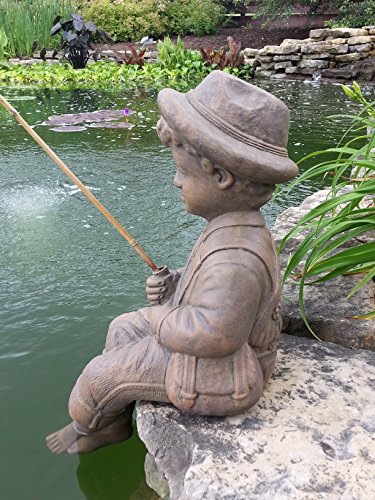 The Best Industries Fishing Boy & Girl Cast Stone Statues Classic Iron