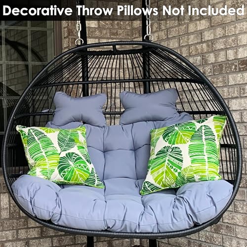 Sunnydaze Liza Loveseat Egg Chair with Gray Cushions - Black Wicker Frame - 550 lb Capacity - 43" Tall Grey