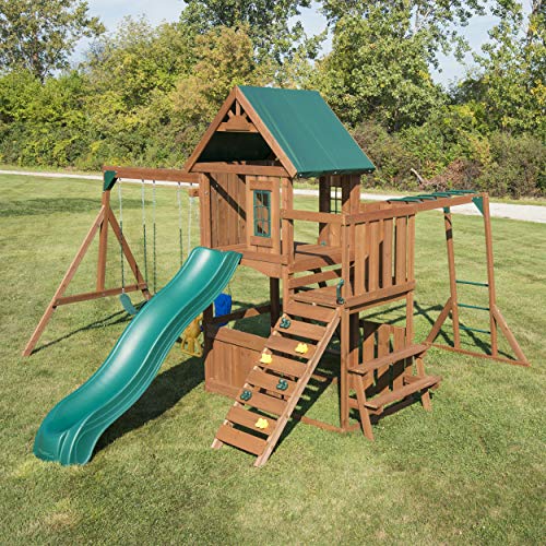 Swing-N-Slide Fremont Wooden Swing Set with Slide Brown