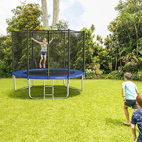 AOTOB 14 FT Trampoline with Safety Enclosure Net & Ladder Navy Blue