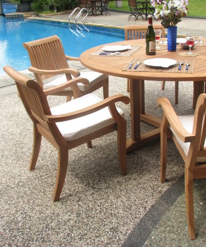 WholesaleTeak 7 Pc Grade-A Teak Dining Set with 60" Round Table and 6 Stacking Chairs