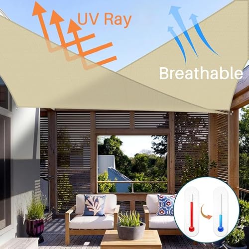 COARBOR Sun Shade Sail 48'x48' Heavy Duty Canopy with Steel Cable Reinforcement Beige