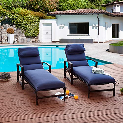 LOKATSE HOME Patio Chaise Lounge Chairs Set of 4 Adjustable with Cushion and Pillow Blue