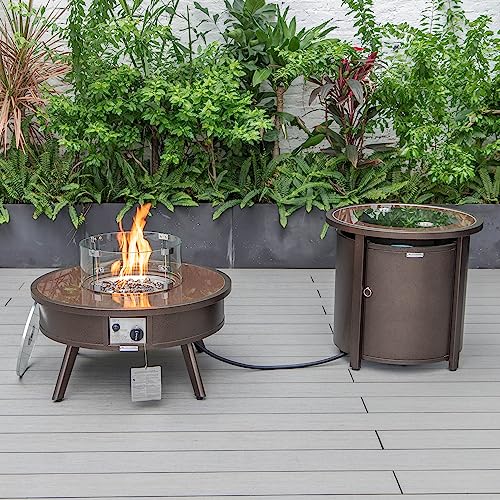 LeisureMod Walbrooke Modern Aluminum 5-Piece Patio Conversation Set with Firepit Table Navy Blue