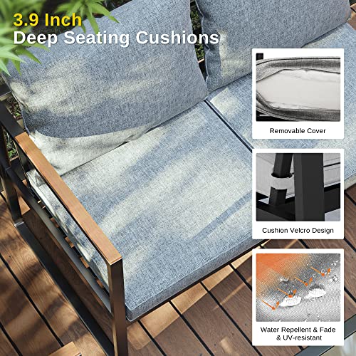 EAST OAK 4-Piece Courtyard Patio Furniture Set with Sofa and Tempered Glass Table, Black & Grey