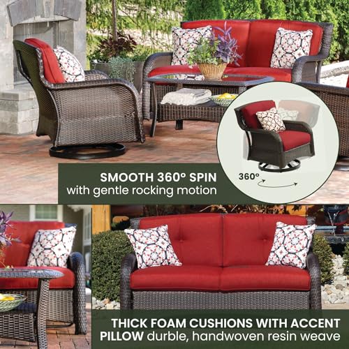 Hanover Strathmere Outdoor 4-Piece Conversation Set Crimson Red