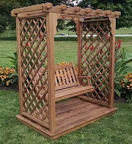 Backyard Crafts Amish-Made Covington Style Pine Arbor with Deck & Swing 5' Wide Unfinished