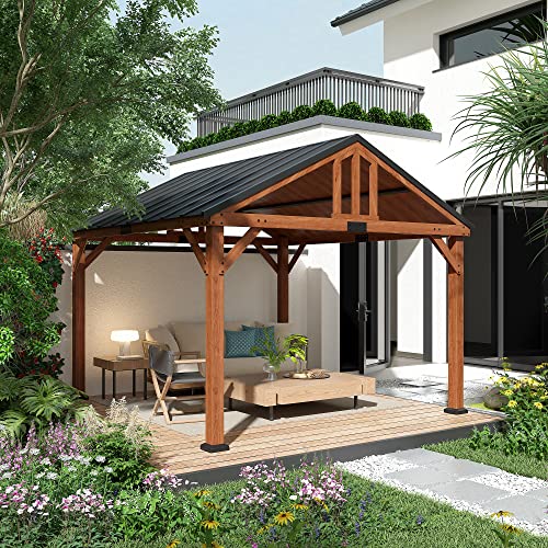 Outsunny 11' x 12' Hardtop Gazebo with Wooden Frame and Asphalt Roof Brown