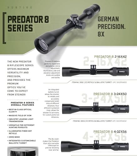 Steiner 3002 Predator 8 2-16x42mm E3 Reticle & Ballistic Turret Multi
