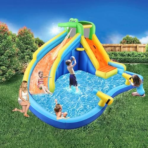 AKEYDIY Inflatable Water Slide Bounce House with Splash Pool Castle Theme