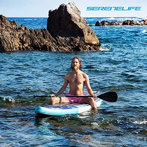 SereneLife Inflatable Stand Up Paddle Board 6 Inches Thick Ocean Blue