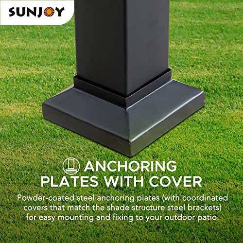 Sunjoy 10x12 ft Steel Outdoor Pergola with White Adjustable Shade and Privacy Screen