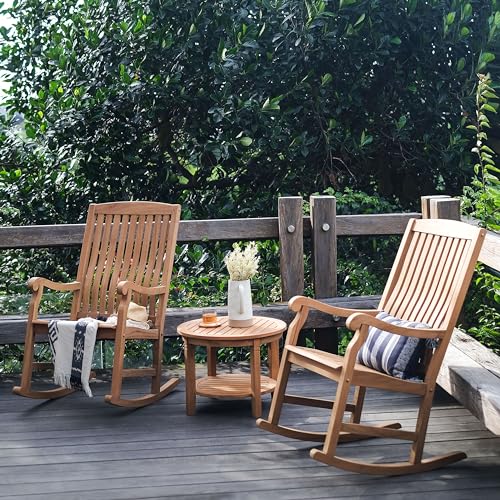 Cambridge Casual Vermont Teak Wood 3 Piece Patio Rocking Conversation Set Chat Set