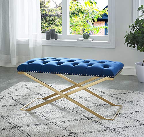 IH CASADECOR Imperial Tufted Double Bench Silver X Base Navy Blue