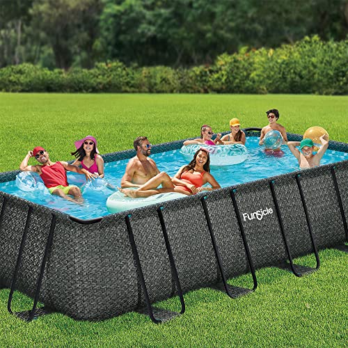Funsicle Oasis Designer Rectangular Above Ground Pool with Accessories Dark Herringbone Gray