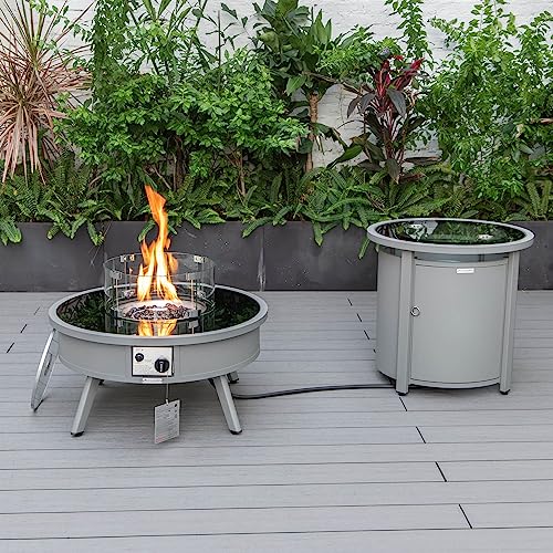 LeisureMod Walbrooke Modern Aluminum 5-Piece Patio Conversation Set with Firepit Navy Blue
