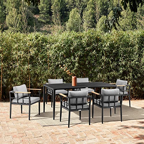 Armen Living Beowulf Modern Outdoor Patio Dining Set, 7 Piece, Black