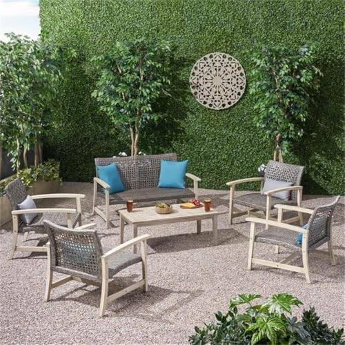 Noble House Hampton 6 Piece Outdoor Wood and Wicker Loveseat Set Black