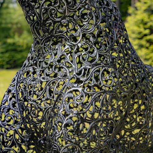 Zaer Ltd. 9 Ft Tall Mommy & 7 Ft Tall Baby Giraffe Iron Garden Statues Metallic Black and Silver