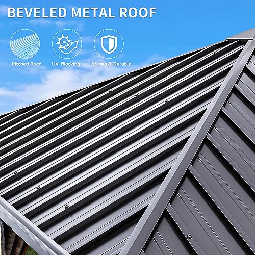 YITAHOME 10X10FT Metal Hardtop Gazebo Outdoor Patio Canopy Brown