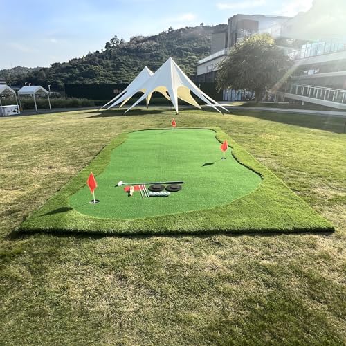 FixtureDisplays Golf Putting Green Mat Set Artificial Turf with Golf Balls and Putter 20 X 10