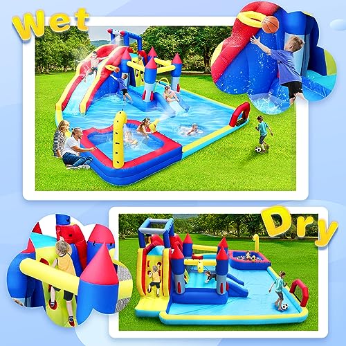 Ytonisld Inflatable Water Slide 19x17x8 Ft 10-in-1 Water Park Bouncy Castle Multicolor